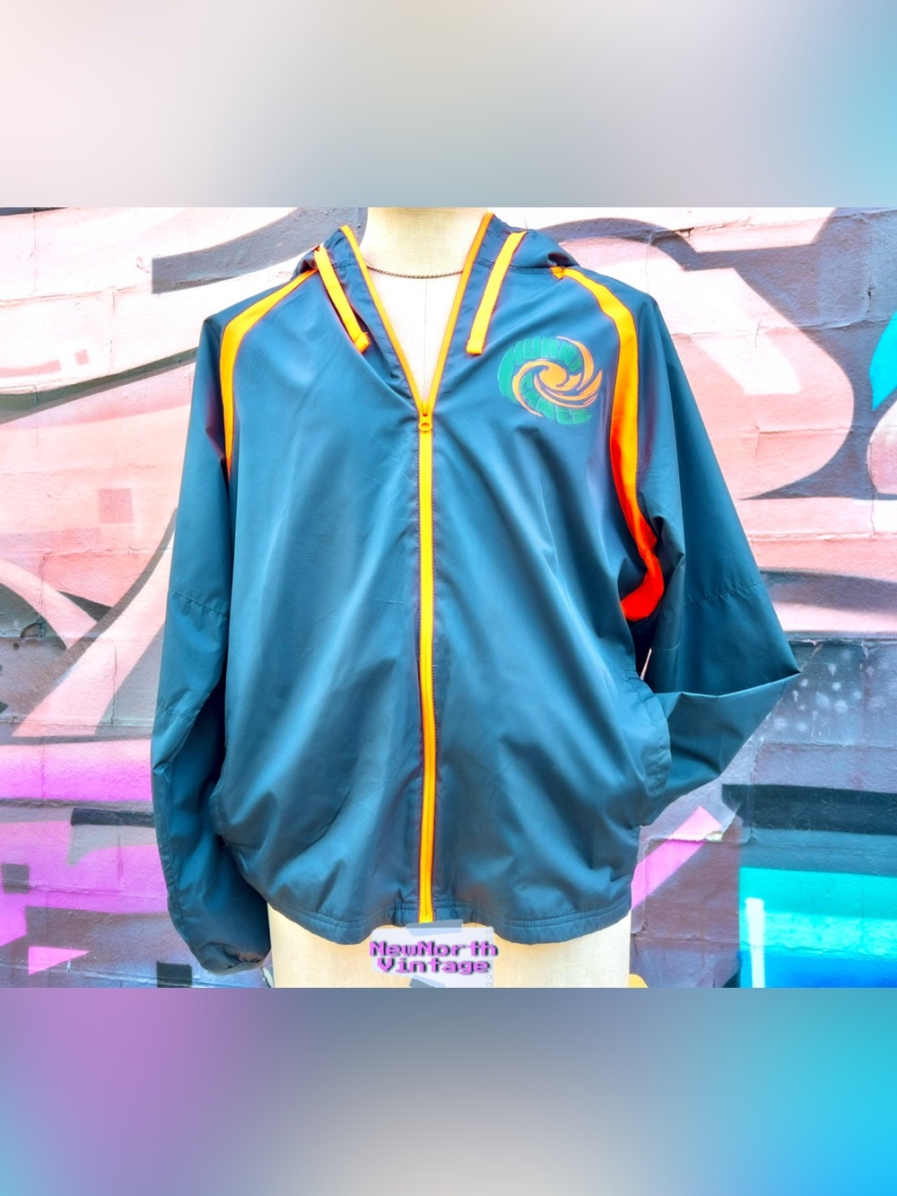 HURRICANES Vintage Windbreaker size Large (by Starter) | Green/Orange